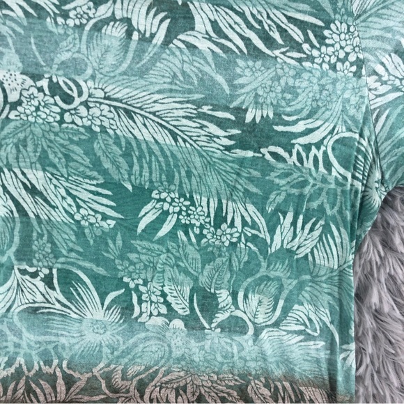 Daytrip Top Womens Large Green Brown Leaves Square Neck Shirt - Picture 8 of 8